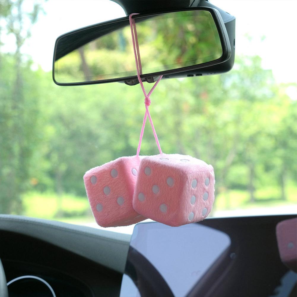 1 Pair Car Pendant Colorful Plush Dice Automobiles Rear View Mirror Charms Hanging Ornaments