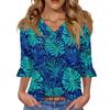 Women's Casual 3/4 Sleeve Tops V-Neck Sleeve T-Shirt Floral Print Tops