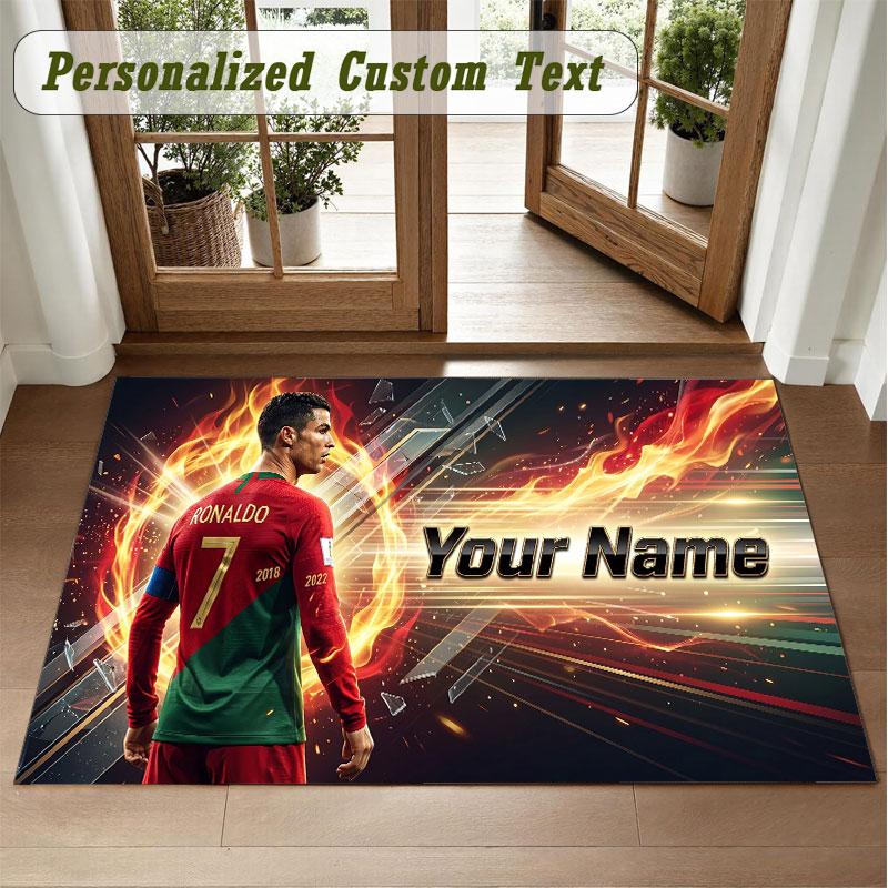 Crystal Velvet Square Rug Custom NameCristiano Ronaldo Pattern Non Slip Home Floor Decor Rug