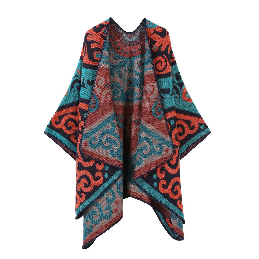 Women's Ethnic Shawl: Northwest Travel Cape, Thick Warm Scarf Cloak