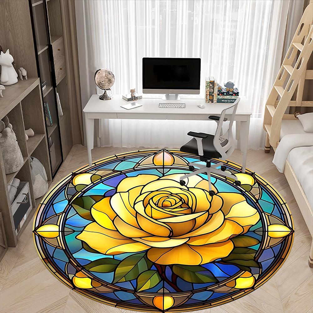 1pc Rose Window Office Round Area Rug,  Mat Suitable For Office, Under Office Chairs Bedroom Living Room Home Decor, Room Deco