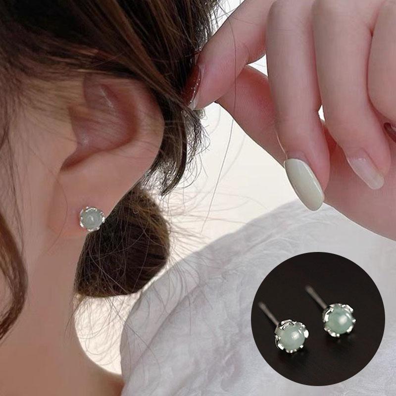 PANJBJ 925 Sterling Silver Rose Hotan Jade Earring for Women Girl Ethnic Style Versatile Temperament Jewelry Gift Dropshipping