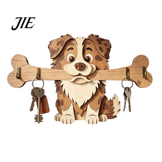 Decorazione Rustica Porta Chiavi da Parete in Legno, Gancio da Ingresso a Forma di Cane che Tiene un Osso, Organizer da Parete per Casa, Cucina, Corridoio,