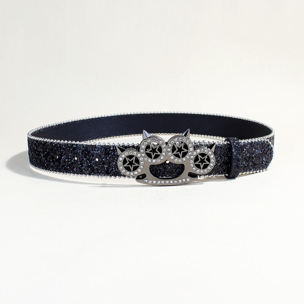 Original Rhinestone Tiger Claw Buckle Belt Shiny Series Punk Decorative Women'S Belt Yabi Decorative Belt Women