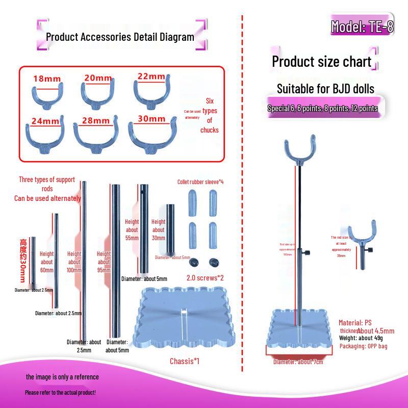 BJD Adjustable Transparent Acrylic PS Doll Stand for Sizes 6/6, 8, and 12