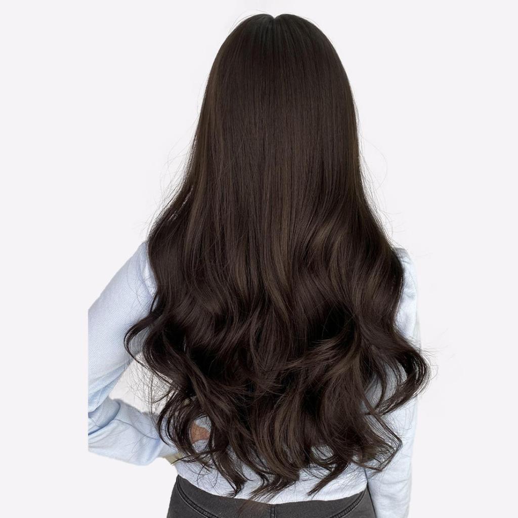 Voluminous Long Curly Wig with Feathered Bangs - Natural Looking Body Wave, Heat-Resistant Daily/Party/Wedding Hairpiece (Breathable Lightweight)