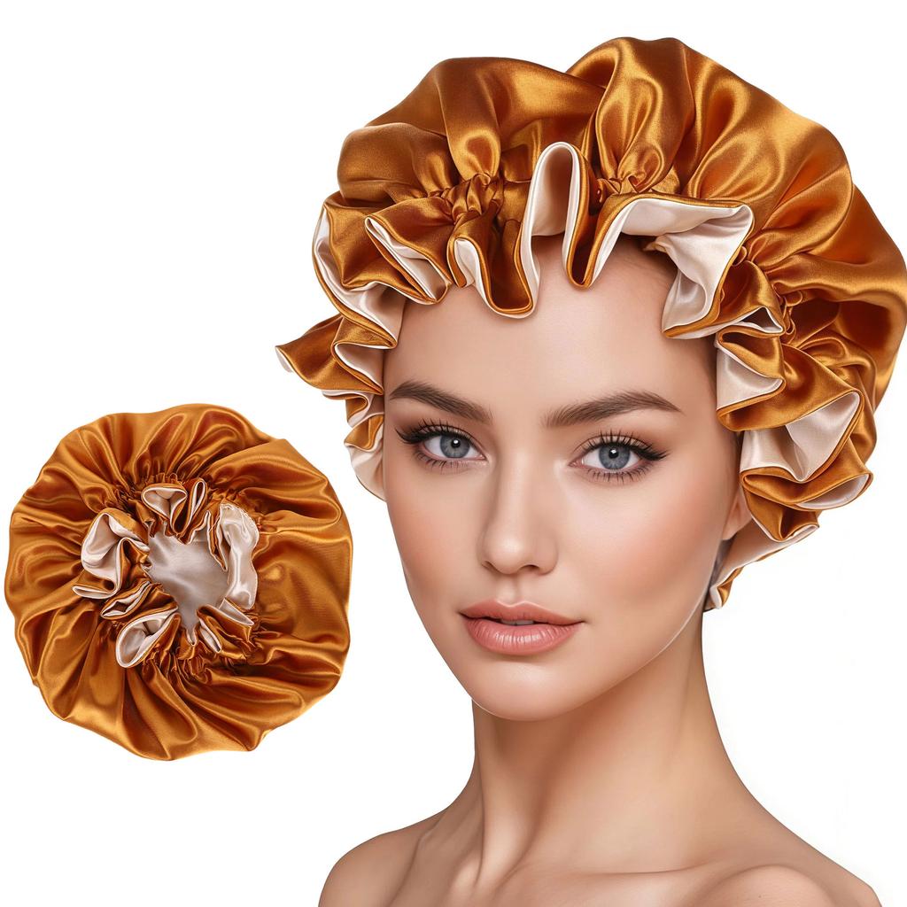 1pc Two Tone Satin Hat Silk Bonnet for Sleeping Satin Bonnets Double Layer Reversible Hair Cap Bonnet for Women Long Curly Braid