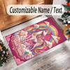 Alfombra de Suelo de Terciopelo de Cristal con Temática de Unicornio, Alfombra Cálida Personalizada con Nombre y Texto, Decoración del Hogar