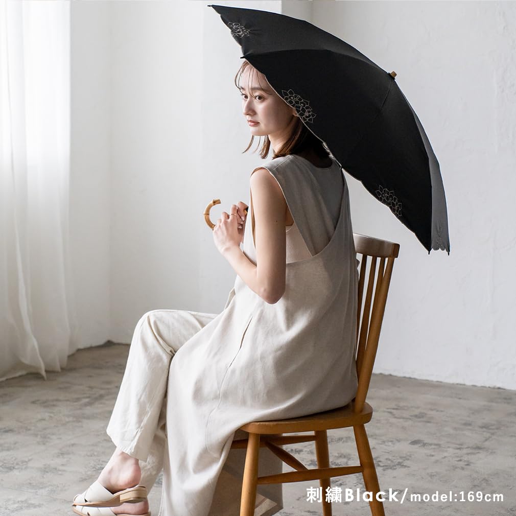 Vita Felice folding umbrella both sunny and rainy for women [VITAFELICE] 2-way 2-tier (for days) pru-30177z (black embroidery)