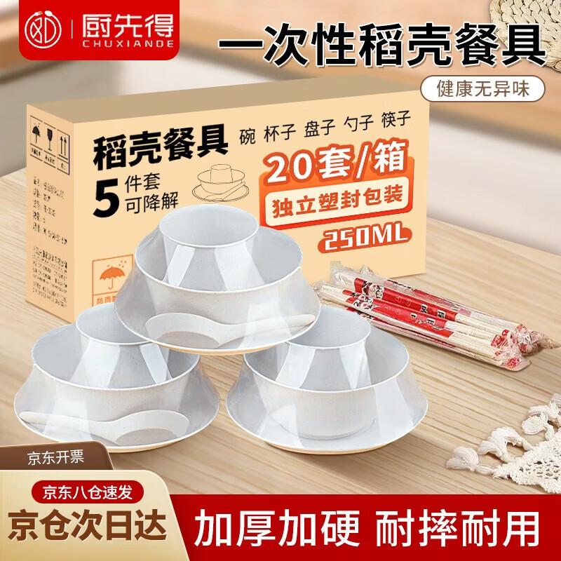 Disposable Wheat Straw 5-Piece Tableware Set - 20 Packs