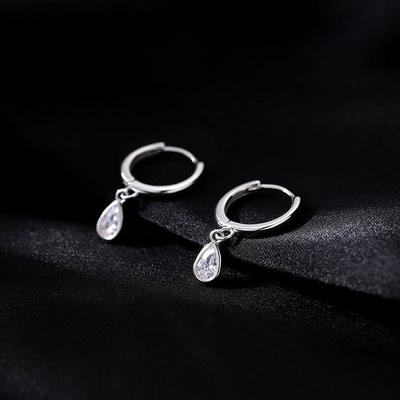 Pendientes sencillos para mujer con hebilla de oreja de nicho, pendientes de circonita con gotas de agua de verano.