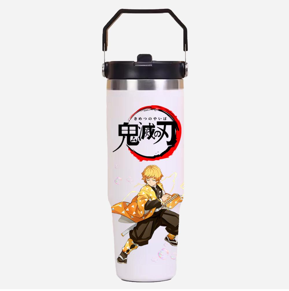 30oz Anime Demon Slayer Printed Simple Solid Color Stainless Steel Thermos Water Cup Thermal Insulation Cold Ice Cup Kid Gift