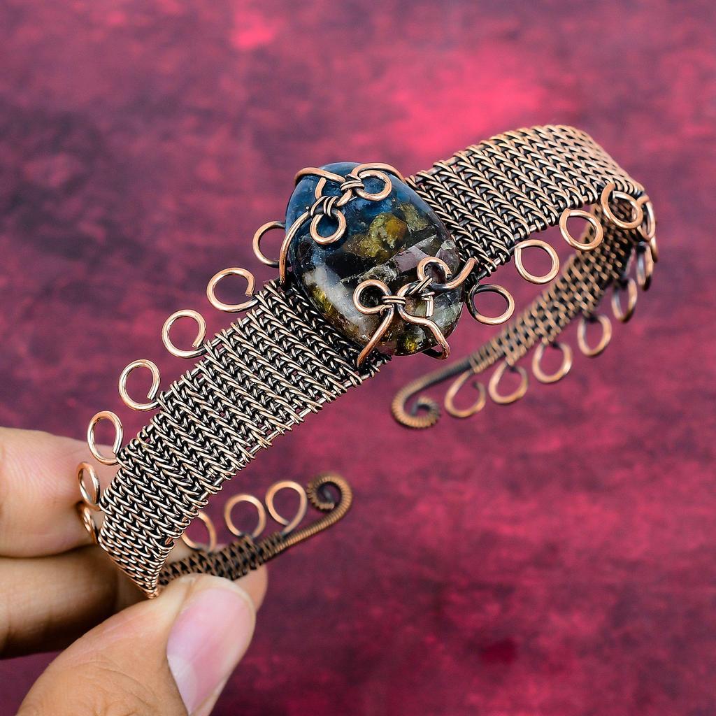 Copper Watermelon Tourmaline Bangle Copper Wire Wrapped Jewelry Adjustable Bangle