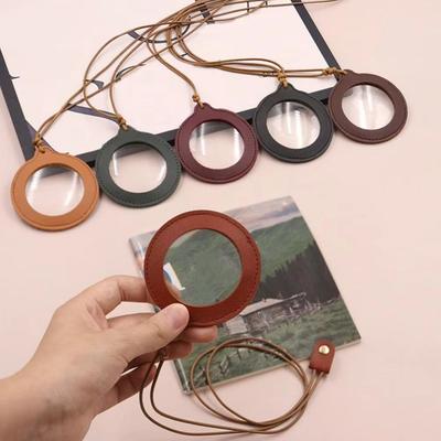 Portable Magnifier with Protective Case Leather Strap Vintage Leather Necklace Magnifying Glass Simple Handmade