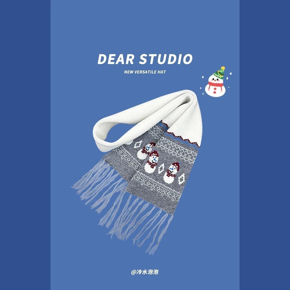 Christmas Gift Cute Snowman Jacquard Knitted Scarf Women's Autumn and Winter Warm Fashion Versatile Atmosphere Scarf