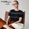 Women's Mulberry Silk Blend Striped Knit T-Shirt