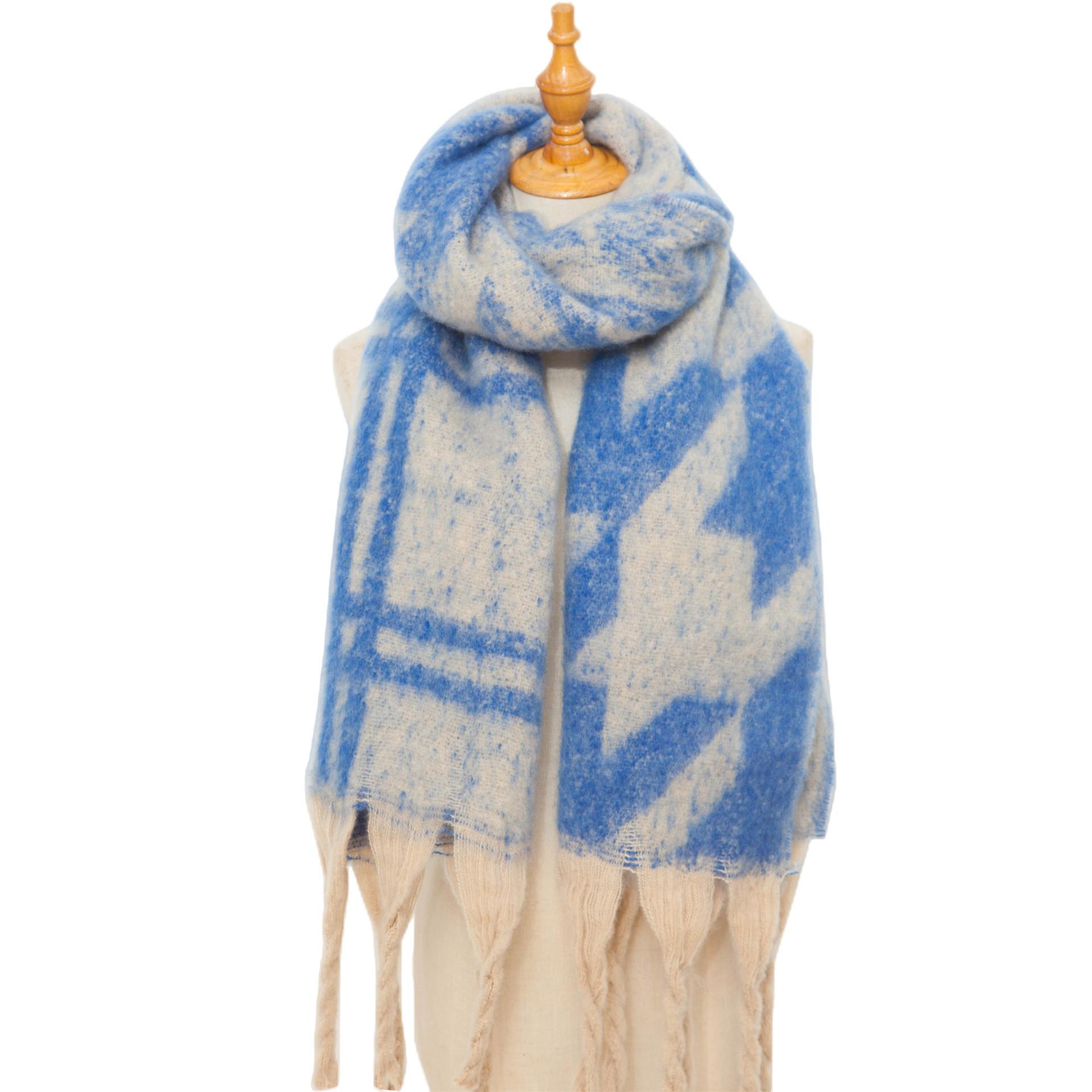 

Женская теплая шаль осень-зима толстая кисточка большой шарф с узором «гусиные лапки» 07#