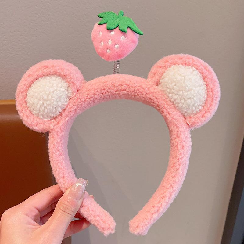 Cute Plush Bow Strawberry Cartoon Headband Children Sweet Hair Hoops Fashion Hair Accessories Female Washface Hairband Tie