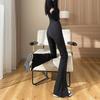 Autumn Winter Elegant High-Waisted Flared Black Long Pants with Slits