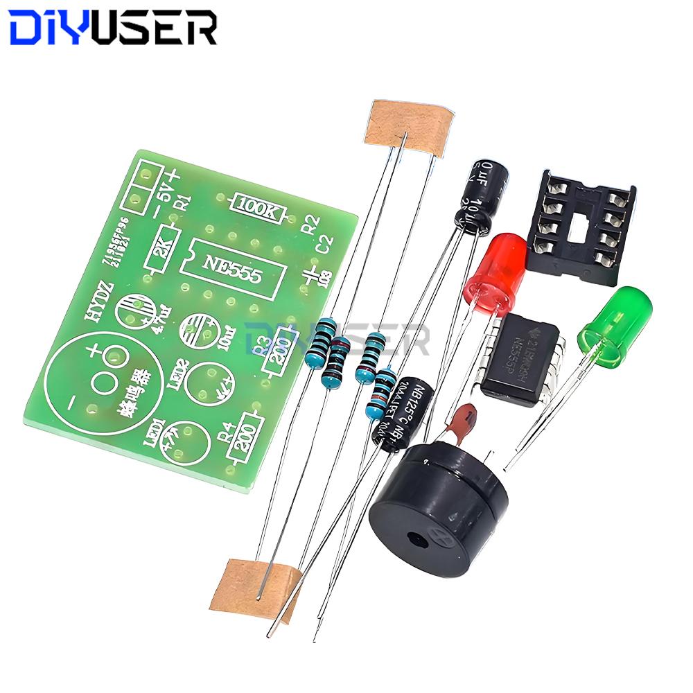 NE555 DIY Kit, LED Flasher & Signal Generator Circuit with PCB for Electronics Education & Solder Practice