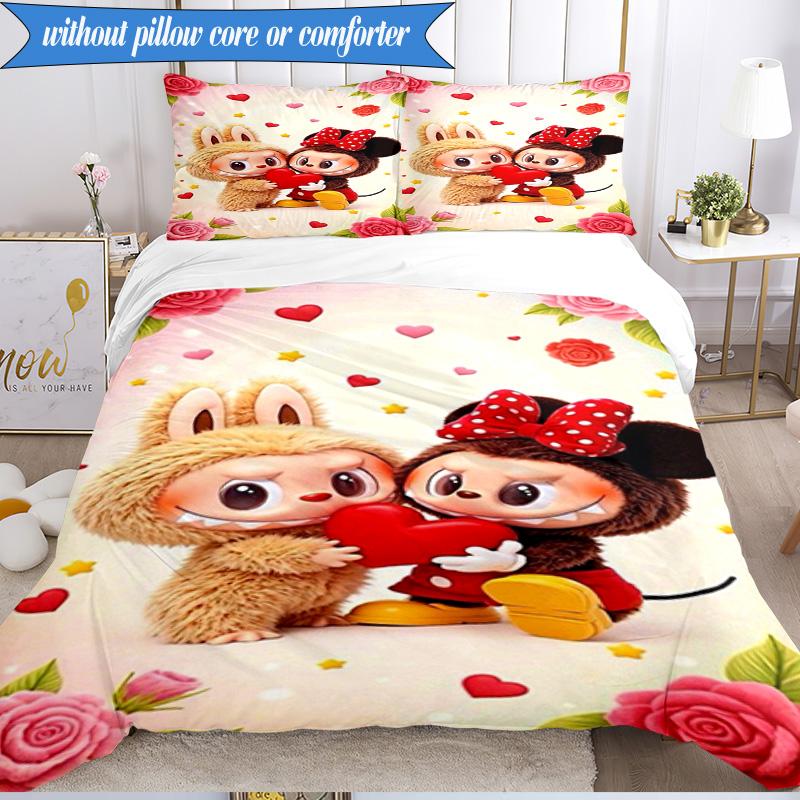 Labu-bu Friends Adventure 3pcs K-pop music group Bedding set,Ideal for Bedroom, Dormitory,Including Duvet Cover And 2pcs Pillowcases,Fan gifts