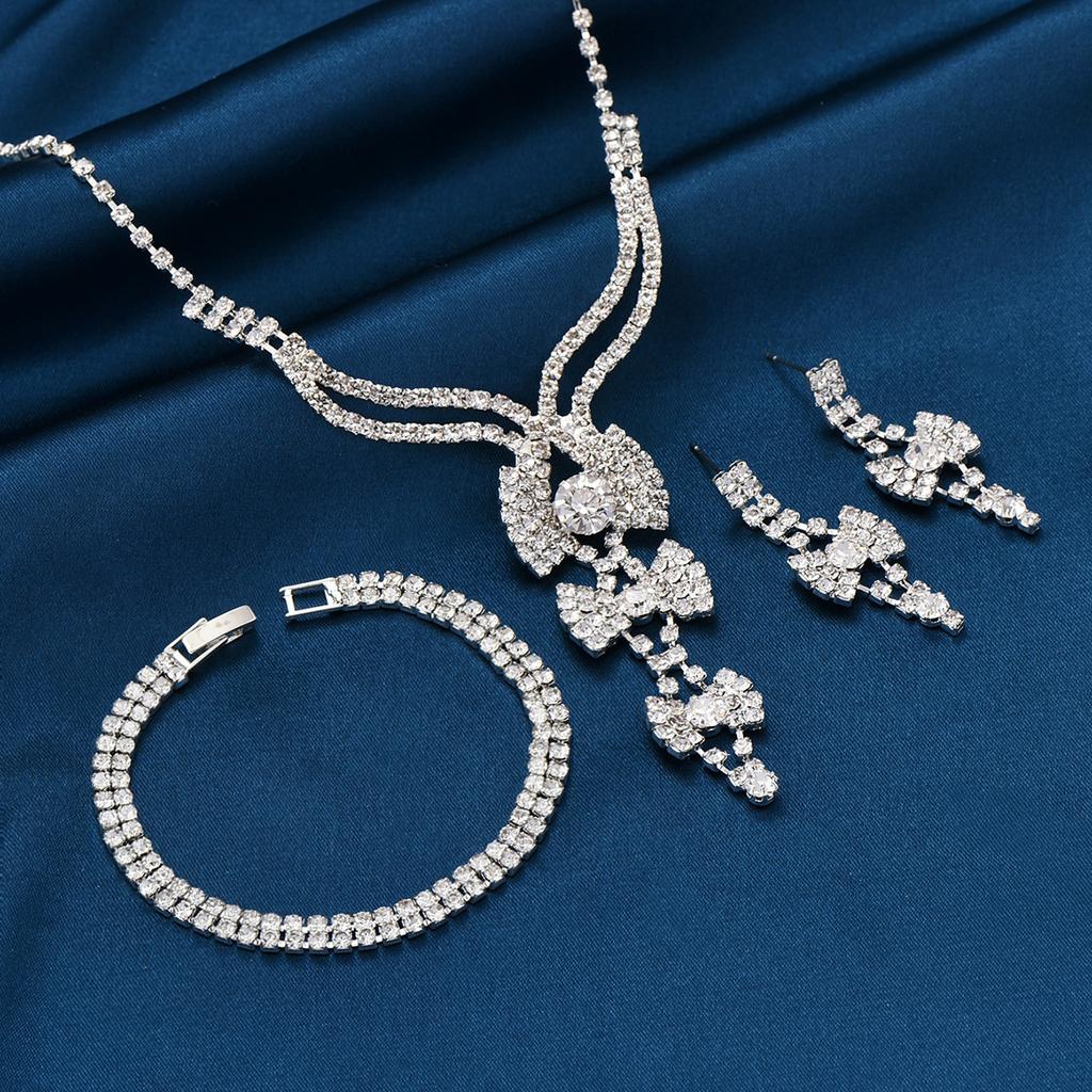 Wedding Evening Dress Full Diamond Tassel Accessories Wedding Simple Necklace Earrings Bracelet Set Female Bridal Accessories