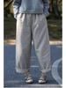 Women's Retro Gray Cotton Elastic Waist Casual Pants