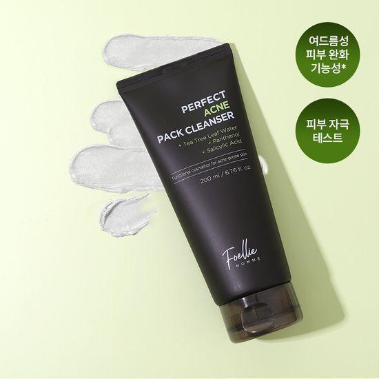 Foellie Homme Clay Pack Cleanser 200ml: Trouble Relief + Pore Tightening + Blackhead Care
