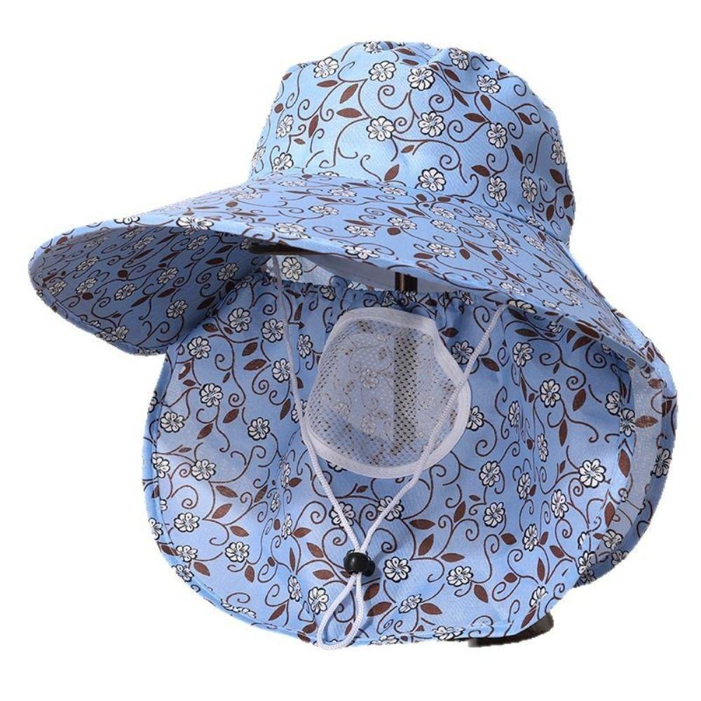 Printing Mesh Tea Picking Hat Face Mask Wide Brim Sun Hat Casual Sunshade Shawl Cap  Hiking