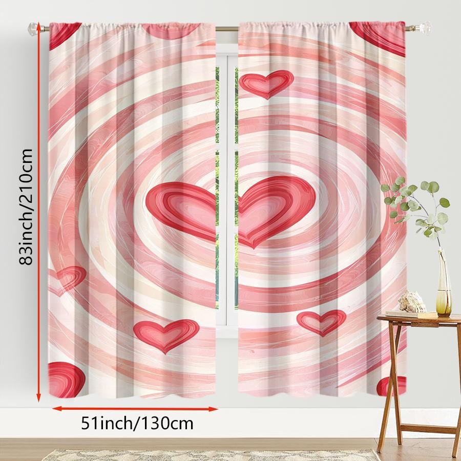 Set Of 2 Pink White Spiral Patterned Heart Shaped Curtains Romantic Style Bedroom Living Room Drawbar Pocket Curtain Polyester Ideal For Sitting