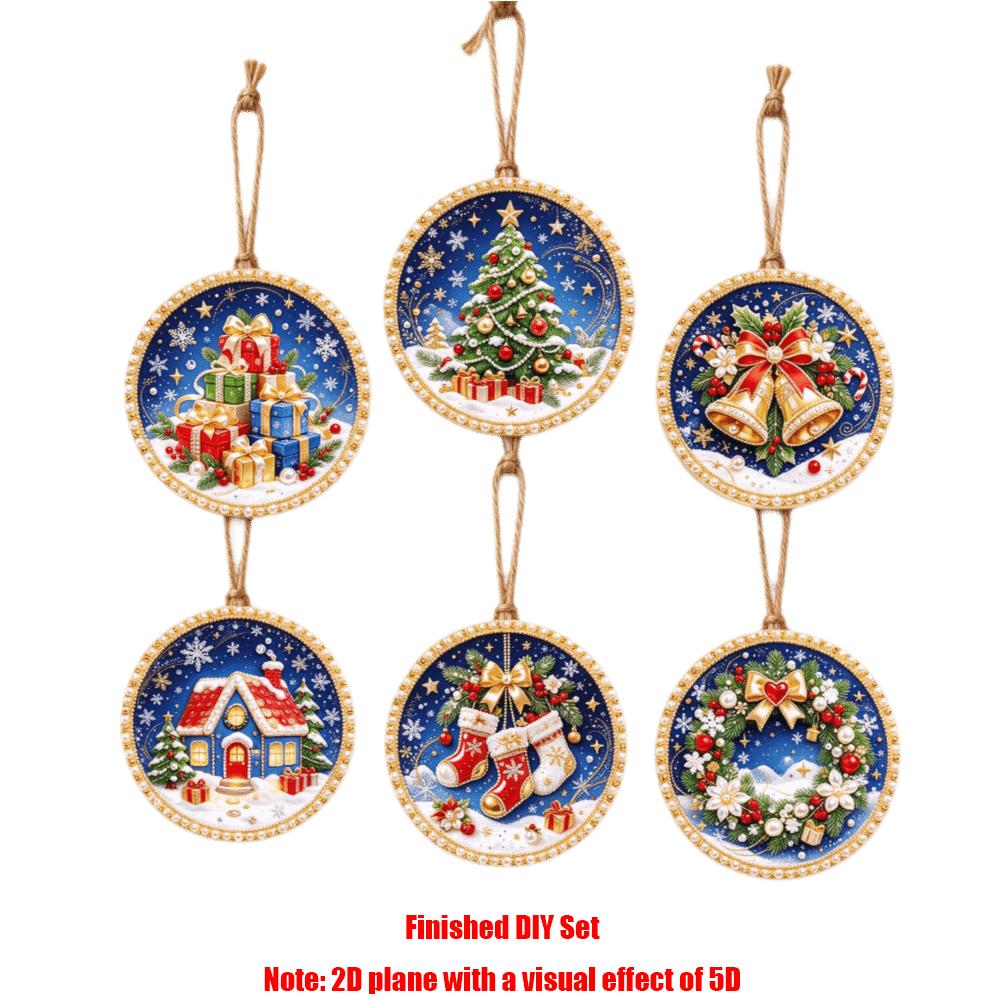 6Pcs Wooden Base DIY Christmas Painting Kit Art Xmas Hanging Decor Wall Decoration