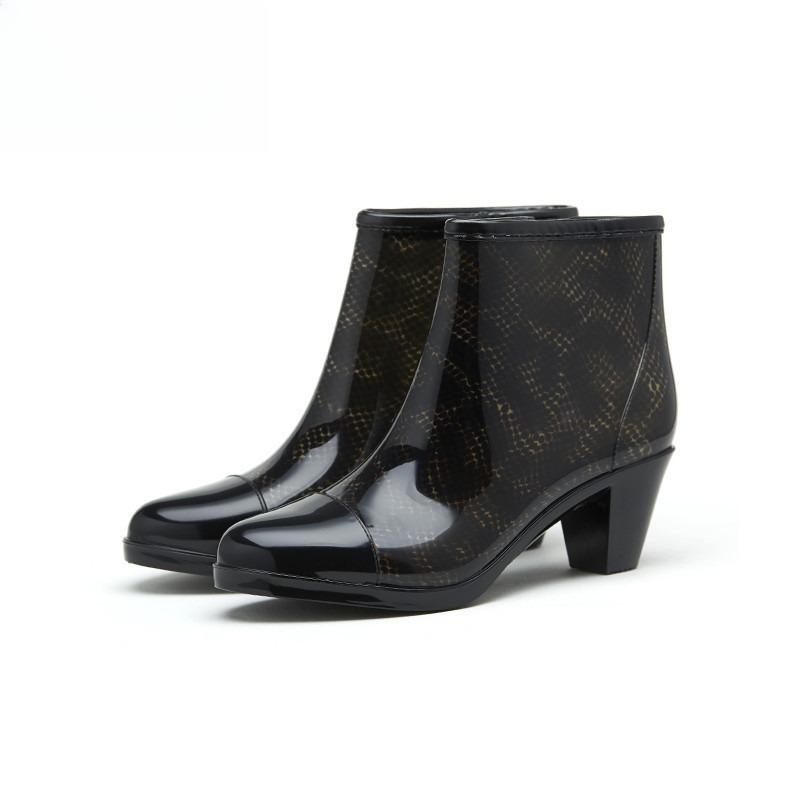

Luxury Designer Women Chunky Rain Boots Heels Rubber Shoes Waterproof Pvc Garden Work Galoshes Ankle Boot Rain Shoes Footwear 38 чорний