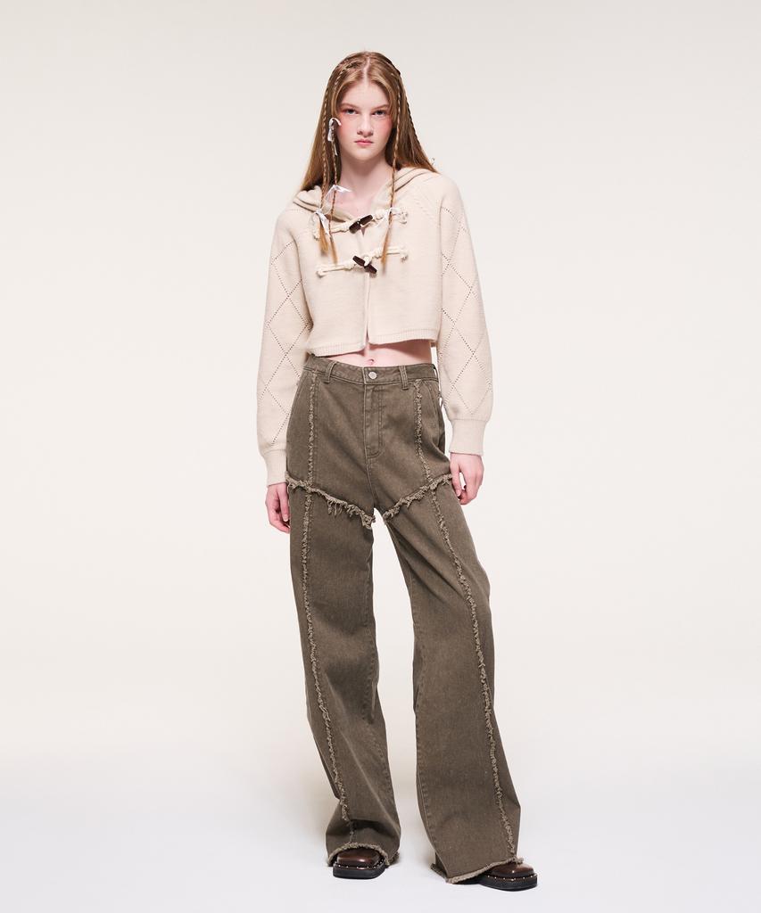 Etmont Damage Denim Pants, Khaki Brown