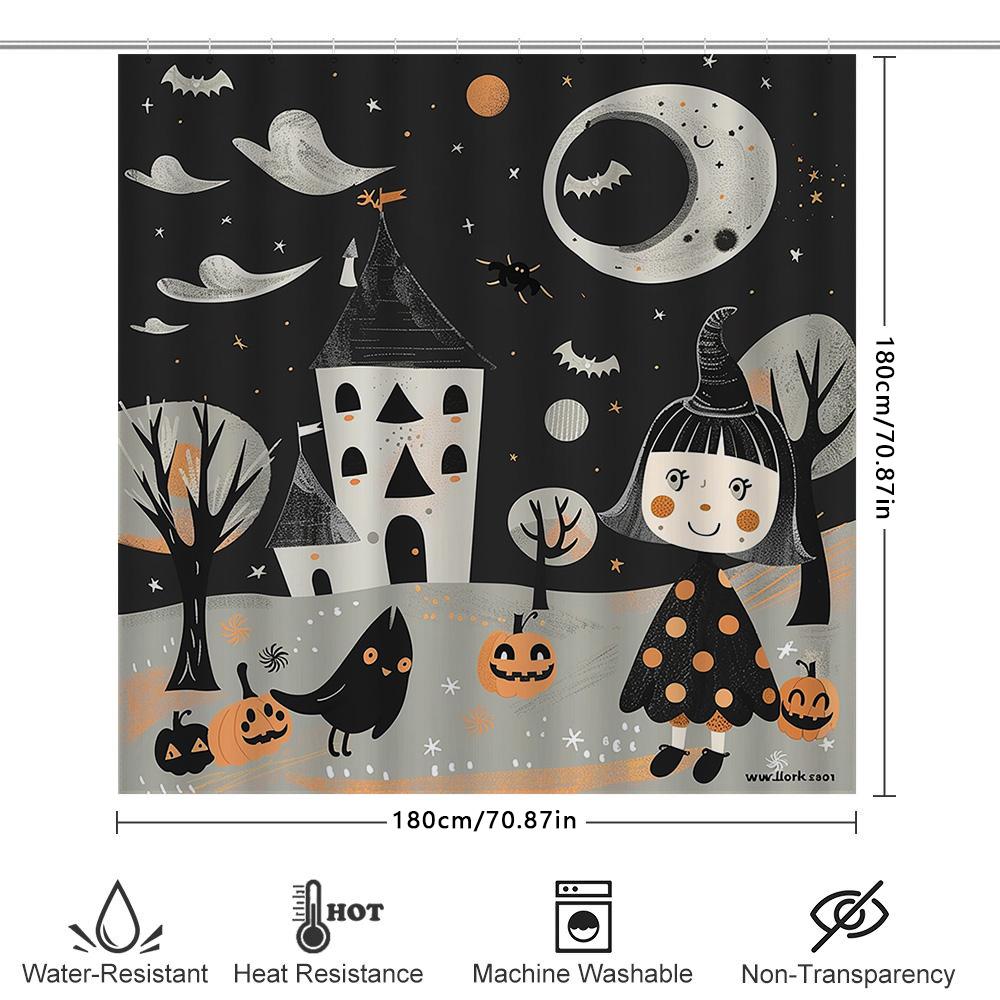 Halloween-Themed Bat Pumpkin Ghost Shower Curtain Halloween Decorations For Kids Bathroom Waterproof Fabric Home Decor Black Bac