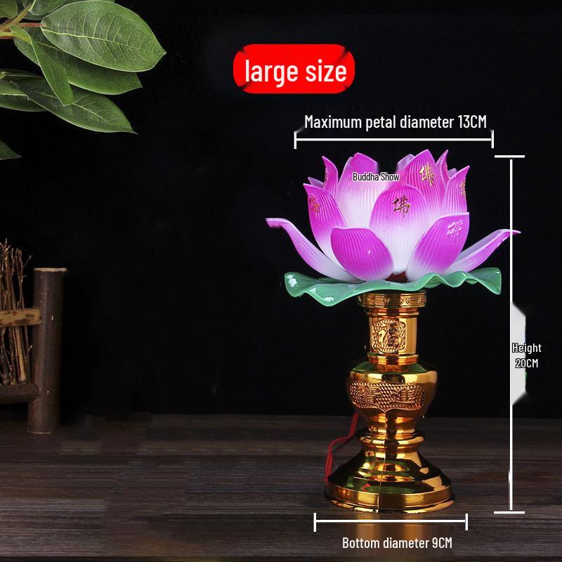 Seven-Color Plug-In Lotus Buddha Altar Offering Lamp with Eternal Light
