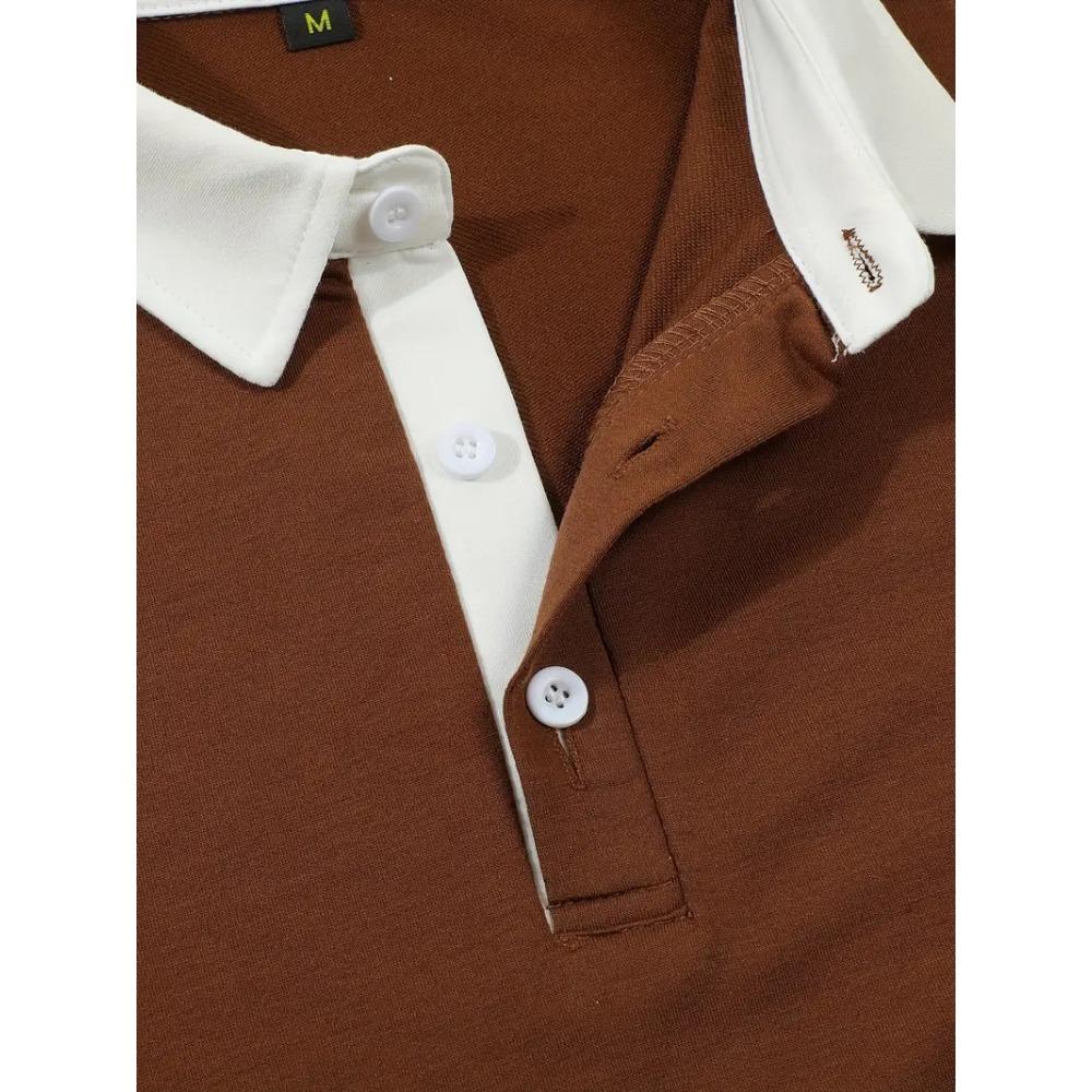 Long Sleeved Lapel Button Men's Casual Top Polo Shirt
