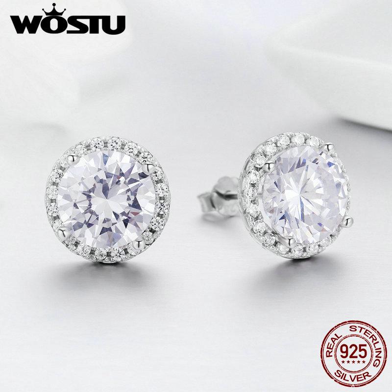 WOSTU 12MM 925 Sterling Silver 4 Carat Round Cut CZ Stud Earrings for Women Halo Bridal Bridesmaid Wedding Jewelry Gift CQE358