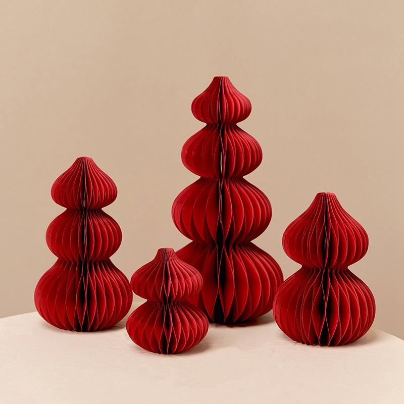 Red Gourd Honeycomb Balls Ornaments  Chinese New Year Spring Festival Decorative Housewarming Wedding Room Decoration