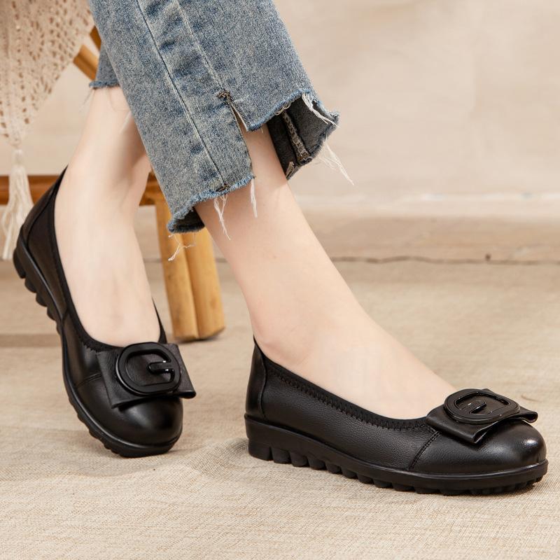 The first layer of cowhide new autumn middle-aged and elderly mother shoes genuine leather soft-soled single shoes comfortable shallow mouth women's l