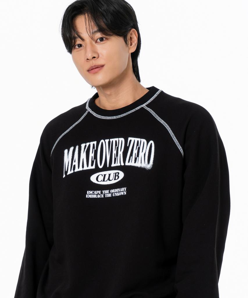 MOZMOZ [Set] Blurring Stitch Raglan Oversized Sweatshirt + Stitch Wide Training Pants Black