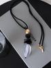 Elegant Ebony Wood Pendant Necklace with Black Cord – Versatile High-End Accessory for Women
