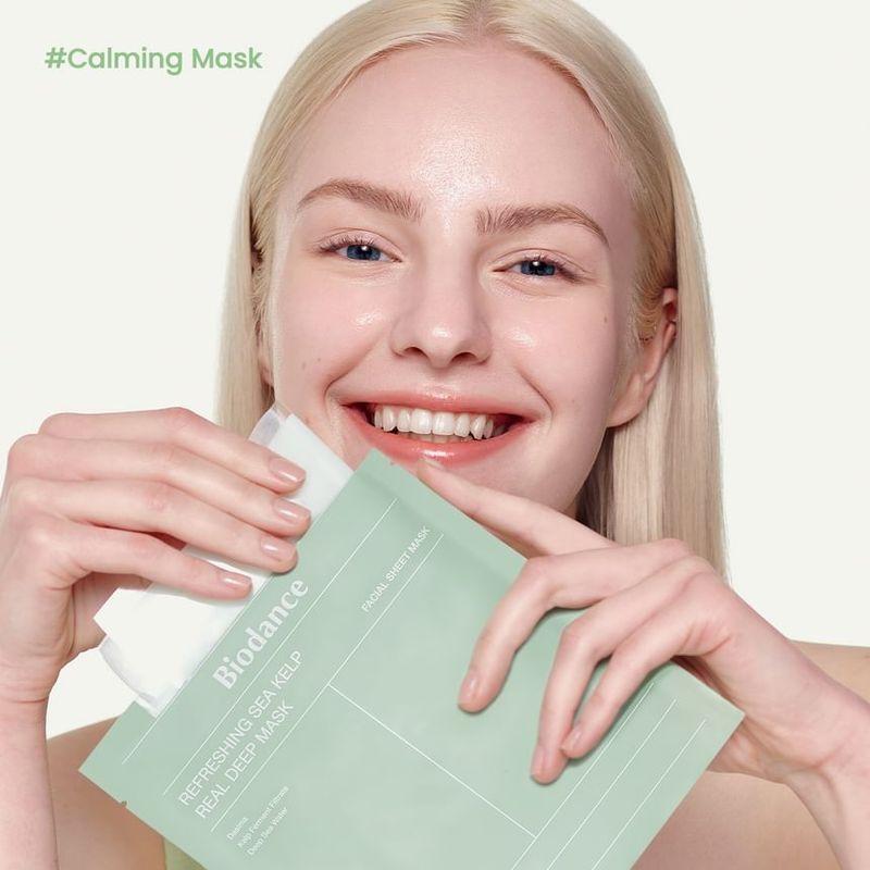 Biodance Paquet: Masque Visage Rafraîchissant aux Algues Marines Authentiques Profondes + Disques Tonifiants Gel aux Algues Marines