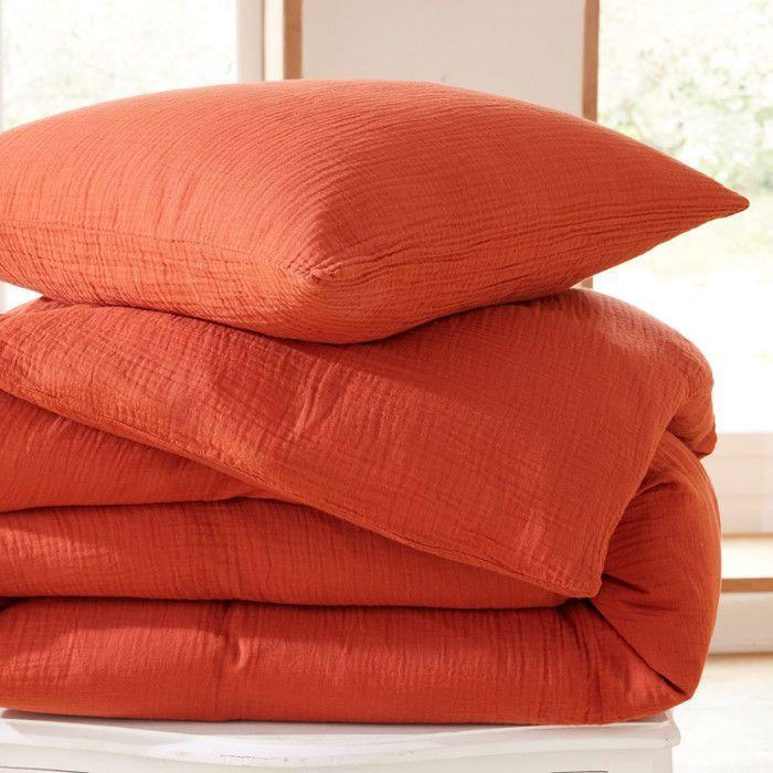 "Noah" Cotton Gauze Duvet Cover Set 240 X 220 for Double Bed 140 To 160 Cm - Noah Terracotta