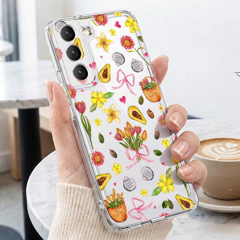 Flowers Leaves Print Case For Samsung S26 Ultra S25 FE S24 S23 S22 Plus S21 A15 A25 A35 A55 A16 A26 A36 A56 A17 A37 A57 5G Clear TPU Soft Cover