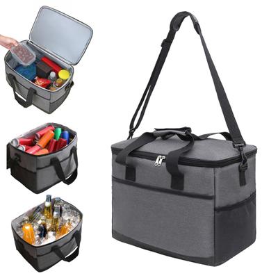 Picnic Bag Insulated Lunch Bag with High-Density Insulation Layer Large Capacity Double-Layered Compartments Detachable Shoulder Strap Waterproof Bag
