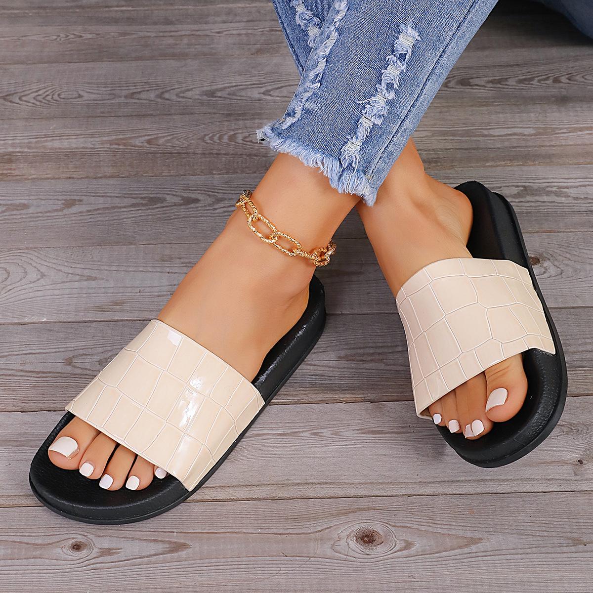 Тапочки с каменным узором в одну линию на толстой подошве для женщин в пляжных сандалиях с открытым носком 36 бежевый 1418₽