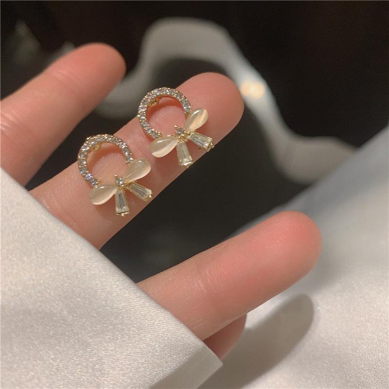 S925 silver needle opal stud earrings femininity geometric love premium earrings ins style Korean earrings collection