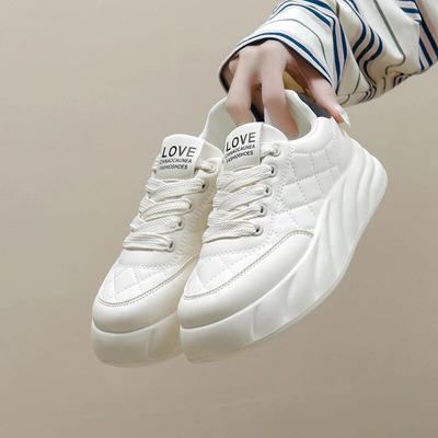 Women's White Walking Casual Sneakers Comfortable Female Students Elevator Comprehensive Sports Leather Shoes Breathable