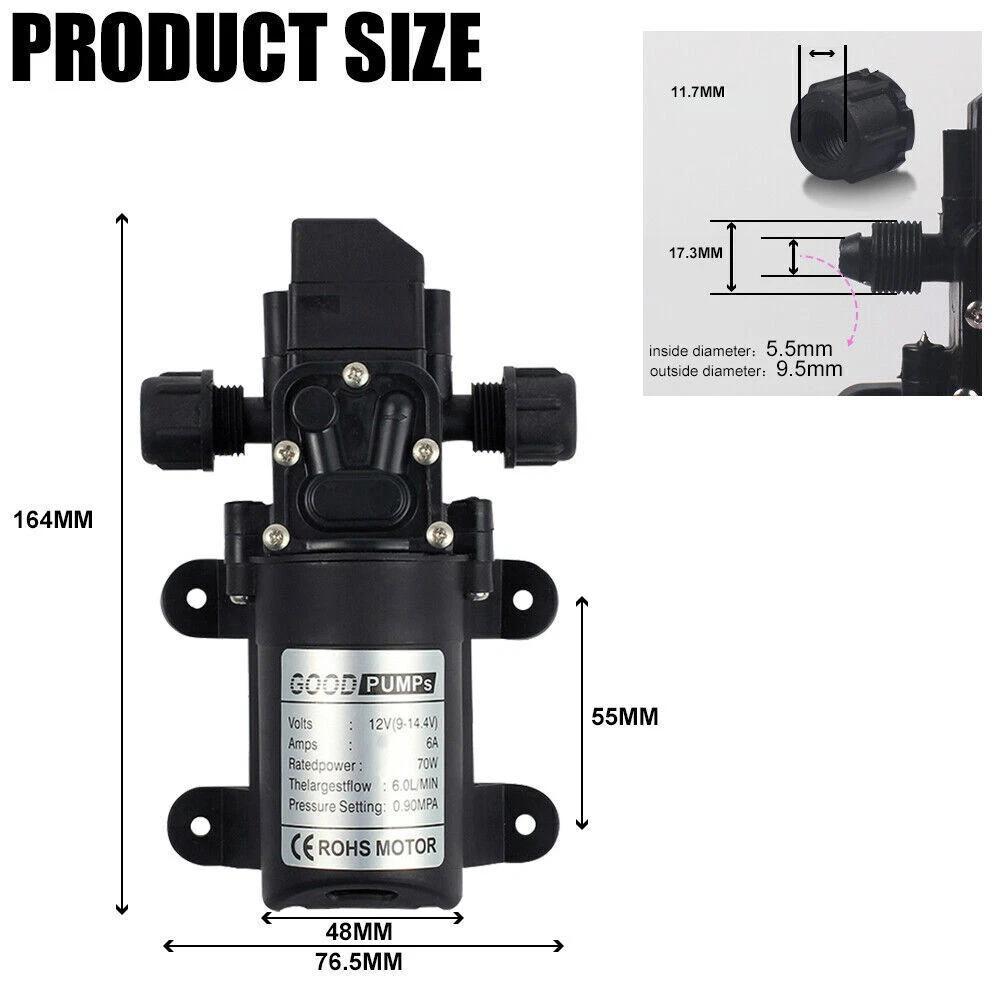 70W DC 12V Micro Electric Diaphragm Reflux Water Pumps 130PSI Self Priming Pump Diaphragm High Pressure RV Auto Switch 1/2PCS