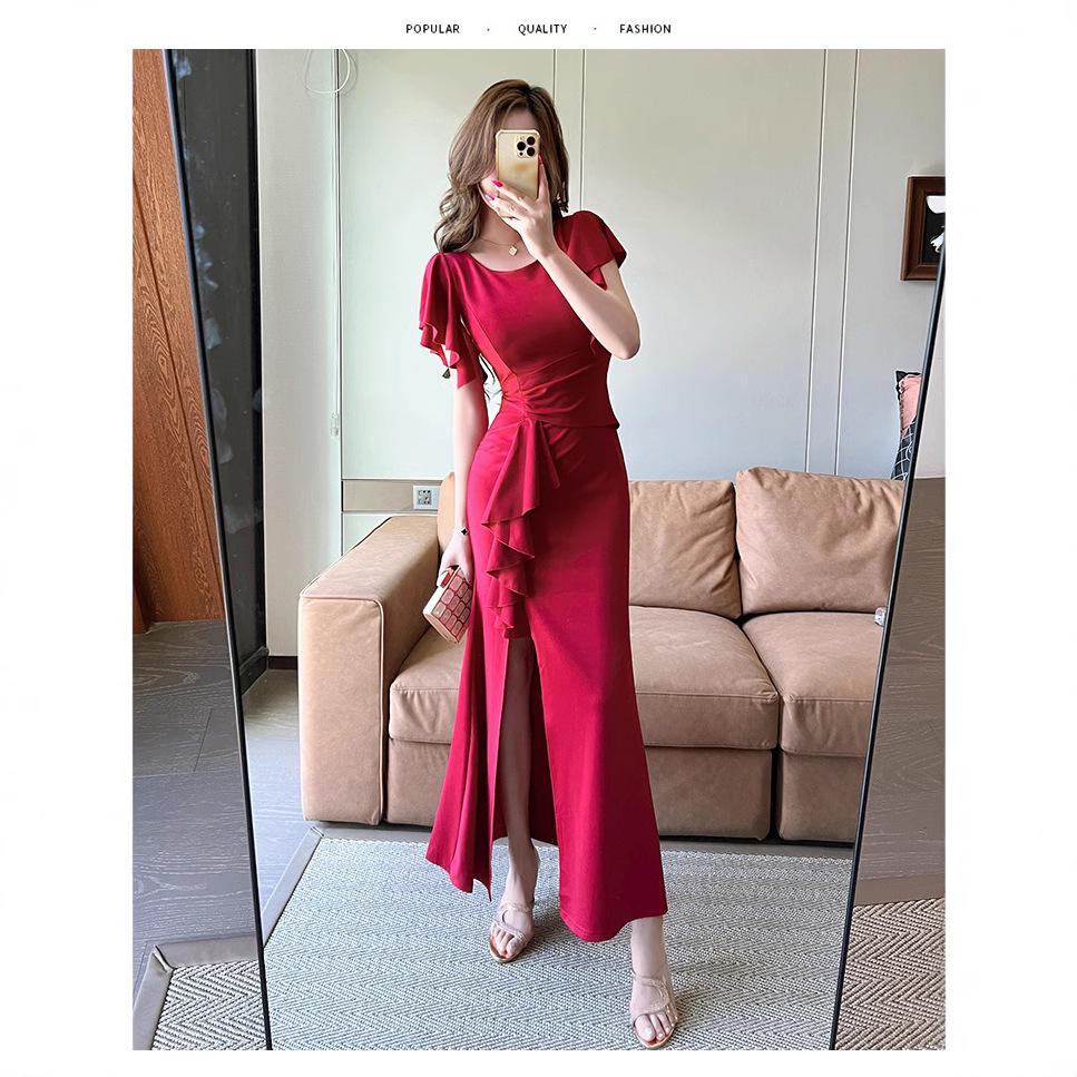 Temperament Royal sister evening dress toast suit flying sleeves long fishtail thin noble temperament sexy split dress tide